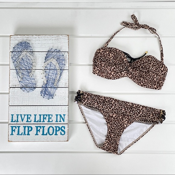 Victoria's Secret Other - Victoria’s Secret Cheetah Lace Up Bikini Swim Set